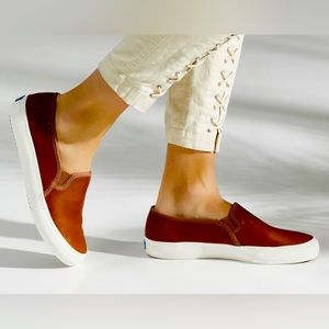 New Keds Double Decker Leather Slip On Sneaker in Cognac